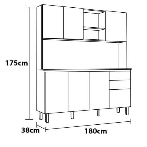 Cozinha Compacta Poliman Móveis Clara com 12 Portas e 1 Gaveta - 180cm de largura - 3