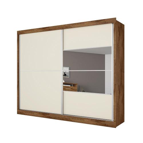 Guarda-Roupa Casal Móveis Europa Londres Flex com Espelho, 2 Portas de Correr e 4 Gavetas - 205cm de largura