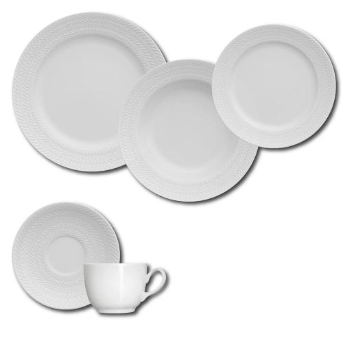 Aparelho de Jantar, Chá e Sobremesa 30 Peças Germer Chevron em Porcelana - Branco