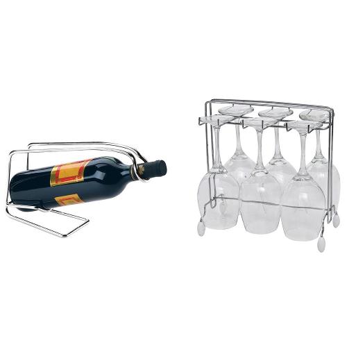 Conjuntos de Suportes para Vinho e Taças Utimil ZL856 em Aço Cromado – 2 Peças