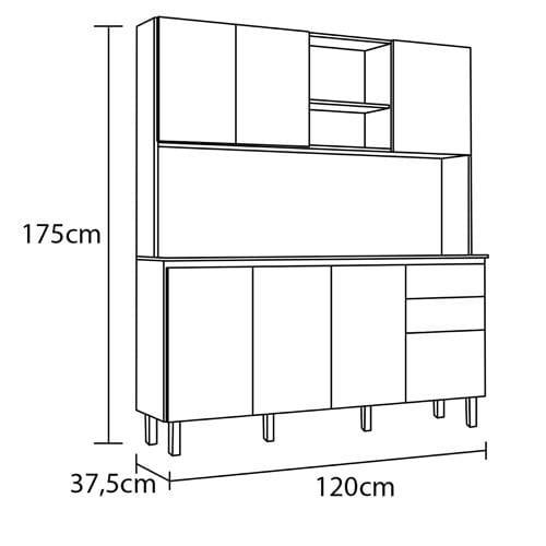 Cozinha Compacta Poliman Móveis Gabi com 8 Portas e 1 Gaveta - 120cm de largura - 5