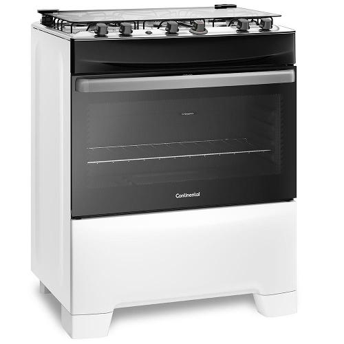 Fogão Continental 5 Bocas FC5IB com Mesa de Inox, Tecnologia Top Limpa Fácil e Acendimento Automático – Branco