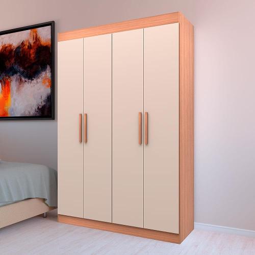 Guarda-Roupa Bartira Ville com 4 Portas, 2 Gavetas e 2 Prateleiras - 134cm de largura