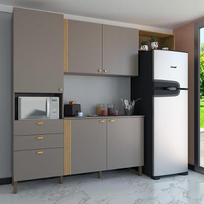 Cozinha Compacta Bartira Pérola com 5 Portas, 2 Gavetas, 1 Gavetão e 4 Prateleiras - 251cm de largura