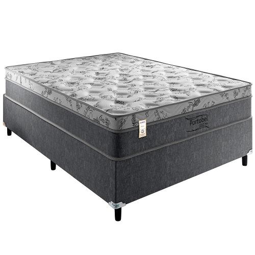 Cama Box de Casal Portobel Orion com Molas Ensacadas e Revestimento em Tecido Poliéster 72x138x188cm - Cinza