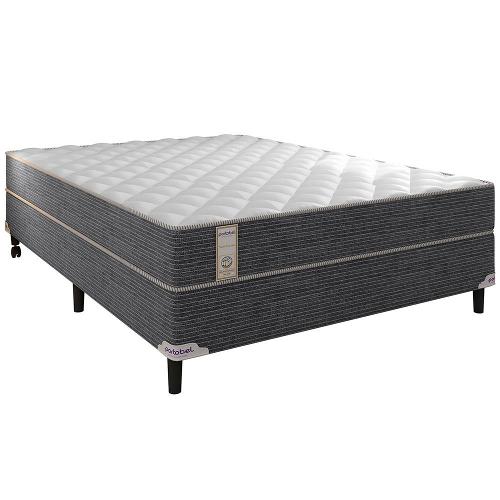 Cama Box Queen Size Portobel New Lexus com Molas Ensacadas e Revestimento em Tecido Poliéster 60x158x198cm - Branco/Cinza