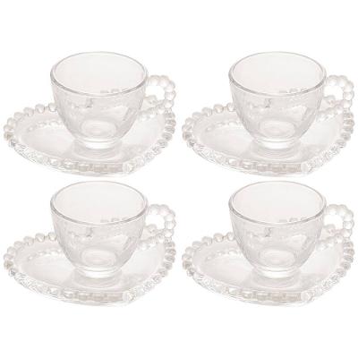 Conjunto com 4 Xícaras e Pires para Café Wolff Pearl Coração em Cristal - 85 ml