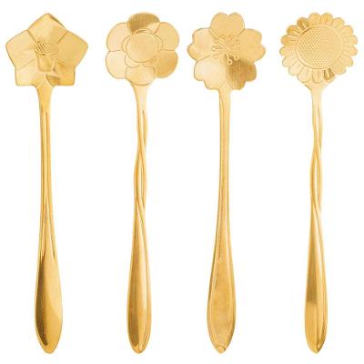 Conjunto de Colheres para Chá Wolff Flores em Aço Inox Dourado - 4 Peças