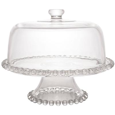Prato para Bolo Wolff Pearl com Tampa e Pedestal em Cristal - 31 cm