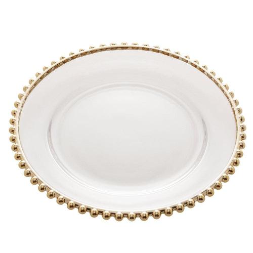 Prato Raso Wolff Pearl com Borda Dourada - 28 cm