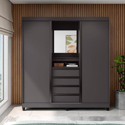 Guarda-Roupa Bartira Fortaleza II com Espelho, 2 Portas, 4 Gavetas e 4 Prateleiras - 184,5cm de largura