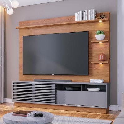 Estante Home Colibri Campeche com Porta Deslizante, Spots de Led, 200 cm de Largura, Ideal para TV de Até 70”