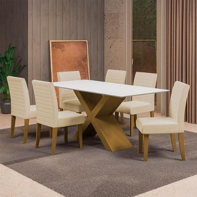 Mesa de Jantar Retangular Dobuê Creta Light 180x90cm com 6 Cadeiras Estofadas Revestidas em Tecido Veloplus