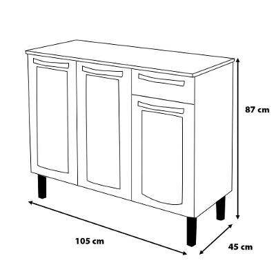 Balcão Itatiaia Rose com 3 Portas e 1 Gaveta - 105 cm de Largura