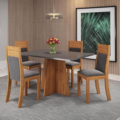 Mesa de Jantar Retangular Viero Vivere com 4 Cadeiras Roma Estofadas e Revestidas