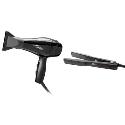 Kit Secador de Cabelos Motor AC Profissional 2100W + Chapinha | Prancha Taiff Clássica Cerâmica 180°C Preto Taiff Bivolt