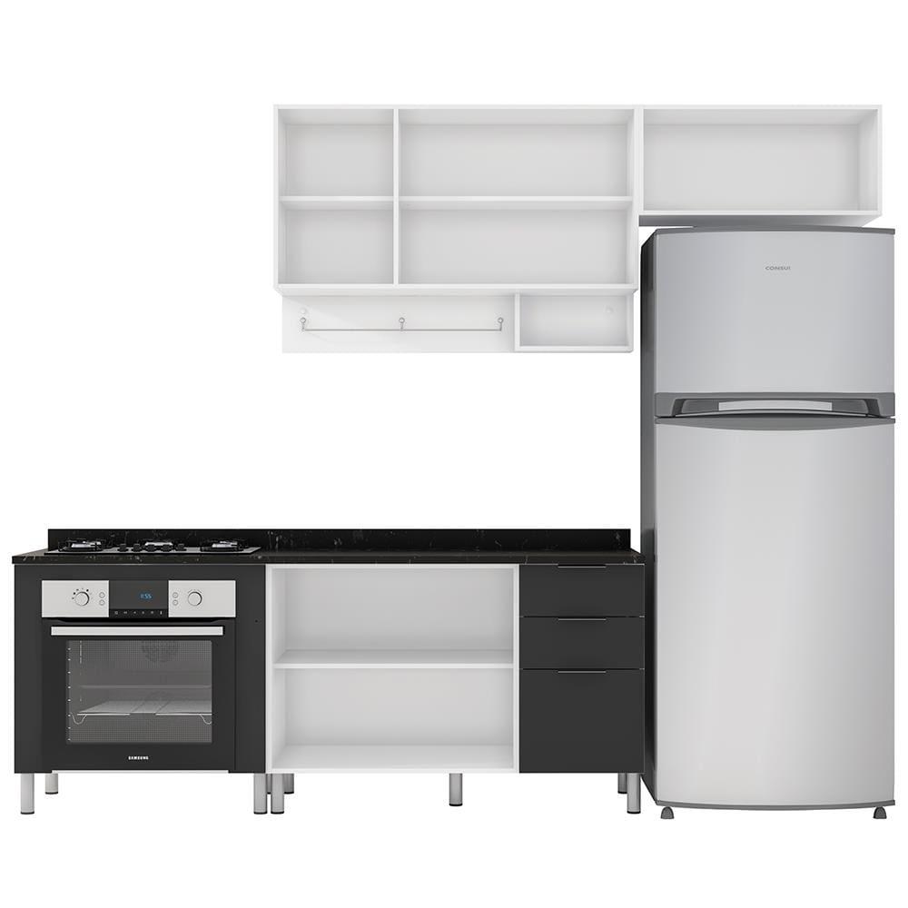 Cozinha Compacta Bartira Rubi com 5 Portas, 3 Gavetas e 3 Prateleiras - 202,2cm de largura - 2