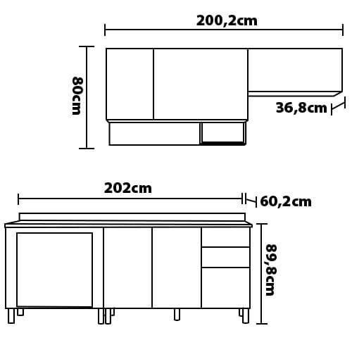 Cozinha Compacta Bartira Rubi com 5 Portas, 3 Gavetas e 3 Prateleiras - 202,2cm de largura - 8