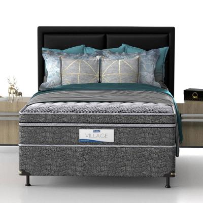 Cama Box de Casal Probel Village D28 com Molas Ensacadas e Pillow Euro 68x138x188cm - Branco/Preto