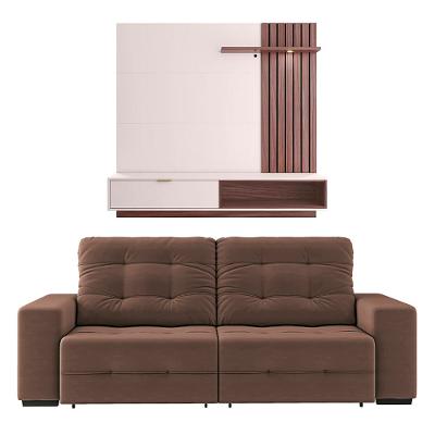 Sofá 4 Lugares Linoforte Bonno Retrátil - 230 cm de Largura + Painel Home Suspenso Colibri Tocantins com 160 cm de Largura, Ideal para TVs de até 60"