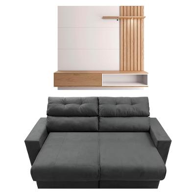 Sofá 3 Lugares Cama Inbox Clean com Assento Retrátil e 190 cm de Largura + Painel Home Suspenso Colibri Tocantins com 160 cm de Largura - Off White