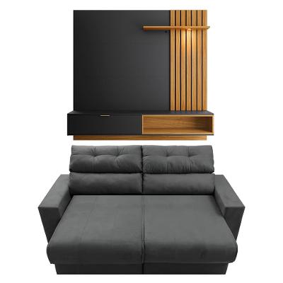 Sofá 3 lugares Cama Inbox Clean Retrátil e Reclinável - 190 cm de largura + Painel Home Suspenso Colibri Tocantins 160 cm de Largura - Preto Fosco