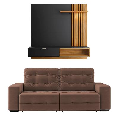 Sofá 4 Lugares Linoforte Bonno Retrátil e Reclinável 230 cm de Largura + Painel Home Suspenso Colibri Tocantins 160 cm de Largura, para TV até 60”