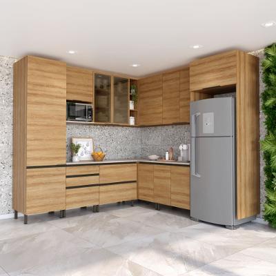 Cozinha Bartira Cristal com 14 Portas, 3 Gavetas, 13 Prateleiras e Nicho para Micro-ondas - 301,8cm de Largura