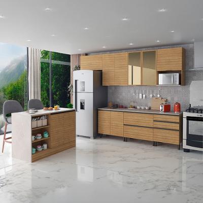 Cozinha Completa Bartira Cristal com 10 Portas, 5 Gavetas, 9 Prateleiras e Bancada Gourmet - 300cm de Largura