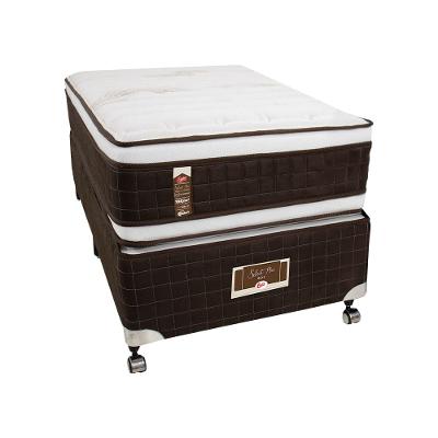 Cama Box Solteirão Castor Selle P Double com Revestimento em Tecido Suede + Colchão com Molejo Tecnopedic, Euro Pillow 34x100x200cm – Marrom e Bege