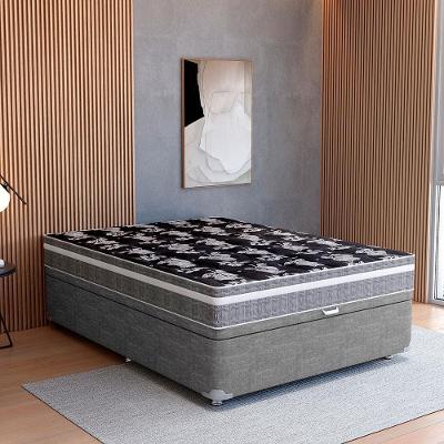 Cama Box de Casal Globalflex Versalitis D33 com Baú 59x138x188cm - Cinza/Branco/Preto Floral