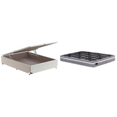 Cama Box de de Casal Globalflex Versalitis D33 com Box Baú Probel Universal 59x138x188cm - Cinza/Branco/Preto Floral