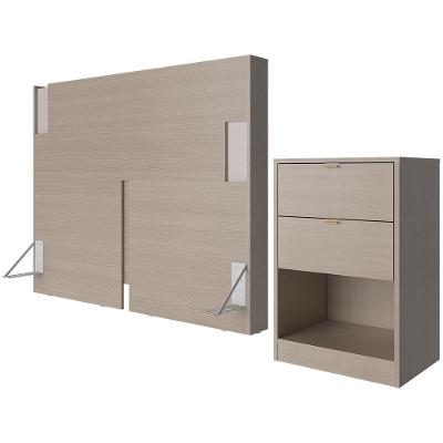 Cabeceira para Cama Box Casal e Queen Bartira Diplomata com Revestimento em Finish Foil + Mesa Bartira Diplomata com 2 Gavetas - Avelã/Capuccino