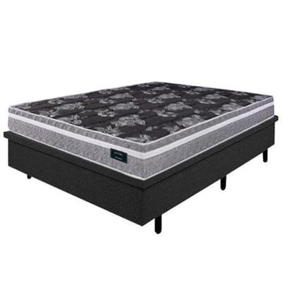 Colchão de Casal Globalflex Versalitis D33 + Base Box MGA Lift Cotton com Baú e Pistão à Gás 58x138x188cm - Cinza/Branco/Preto Floral