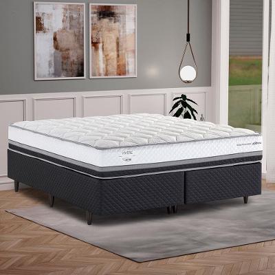 Cama Box Queen Size Herval C1634 com Molas Ensacadas e Pillow Top One Side 67x158x198cm - Cinza/Preto