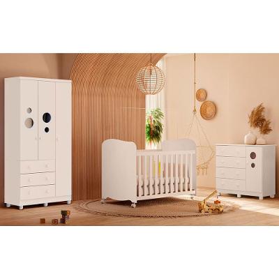 Guarda-Roupa Infantil Peroba Móveis Duda com 3 Portas, 3 Gavetas + Cômoda Duda Plus com 4 Gavetas + Berço Americano Duda com Suporte para Mosqueteiro
