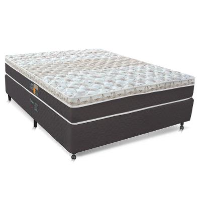 Cama Box Casal Castor Sleep Class com com Euro Pillow e Molas Ensacadas 64x128x188cm – Branco, Cinza e Marrom
