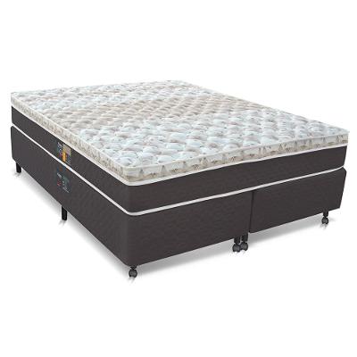 Cama Box Queen Size Castor Sleep Classic Hibrido com Mola Ensacada 64x158x198cm – Branco, Cinza e Marrom