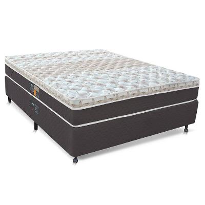 Cama Box Casal Castor Sleep Class Hibrido com Mola Ensacada 64x138x188cm – Branco, Cinza e Marrom