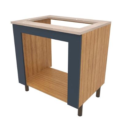 Balcão Bartira Cristal em MDP para Forno e Cooktop 5 Bocas, 80cm de largura - Lâmina de Mel/Azul Royal