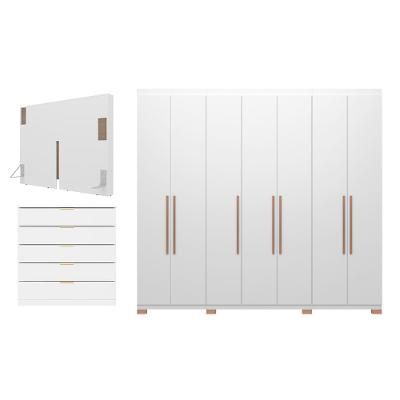 Guarda-Roupa Bartira Diplomata com 7 Portas e 6 Gavetas + Cômoda Diplomata com 5 Gavetas + Cabeceira para Cama Box Casal e Queen Diplomata