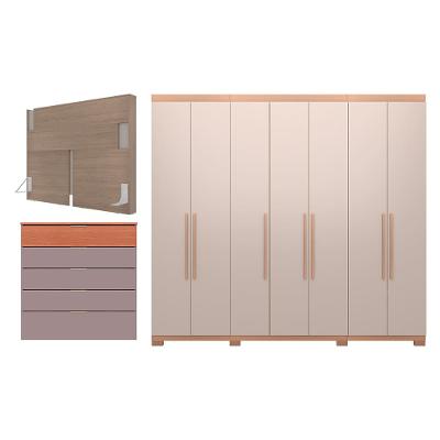Guarda-Roupa Bartira Diplomata com 7 Portas e 6 Gavetas + Cômoda Diplomata com 5 Gavetas + Cabeceira para Cama Box Casal e Queen Diplomata