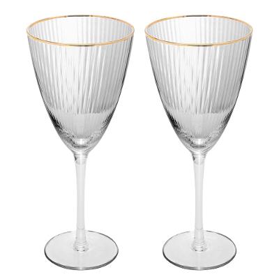 Conjunto de Taças para Vinho Wolff com Borda Dourada Lines 400 ml em Vidro – 2 Peças