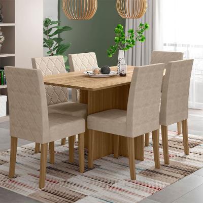 Mesa de Jantar Retangular Poliman Helo com 6 Cadeiras Revestidas em Suede - 160 cm de Largura