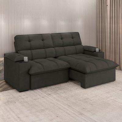 Sofá 4 Lugares Luizzi Liverpool Slim com Assento Retrátil e Reclinável, Revestido em Suede - 240cm de Largura