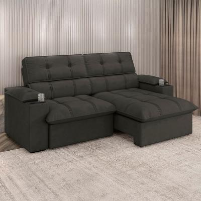 Sofá 3 Lugares Luizzi Besthouse Liverpool Slim com Assento Retrátil e Reclinável, Revestido em Suede - 210cm de Largura