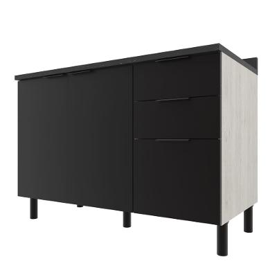 Balcão Triplo Bartira Rubi com 2 Portas, 2 Gavetas, 1 Gavetão, 1 Prateleira e 120cm de Largura - Freixo/Preto Poah