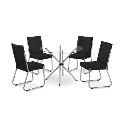 Mesa de Jantar Aço Nobre Leticia Plus com Tampo Kanon e 4 Cadeiras Liz Estofadas Revestidas em Suede