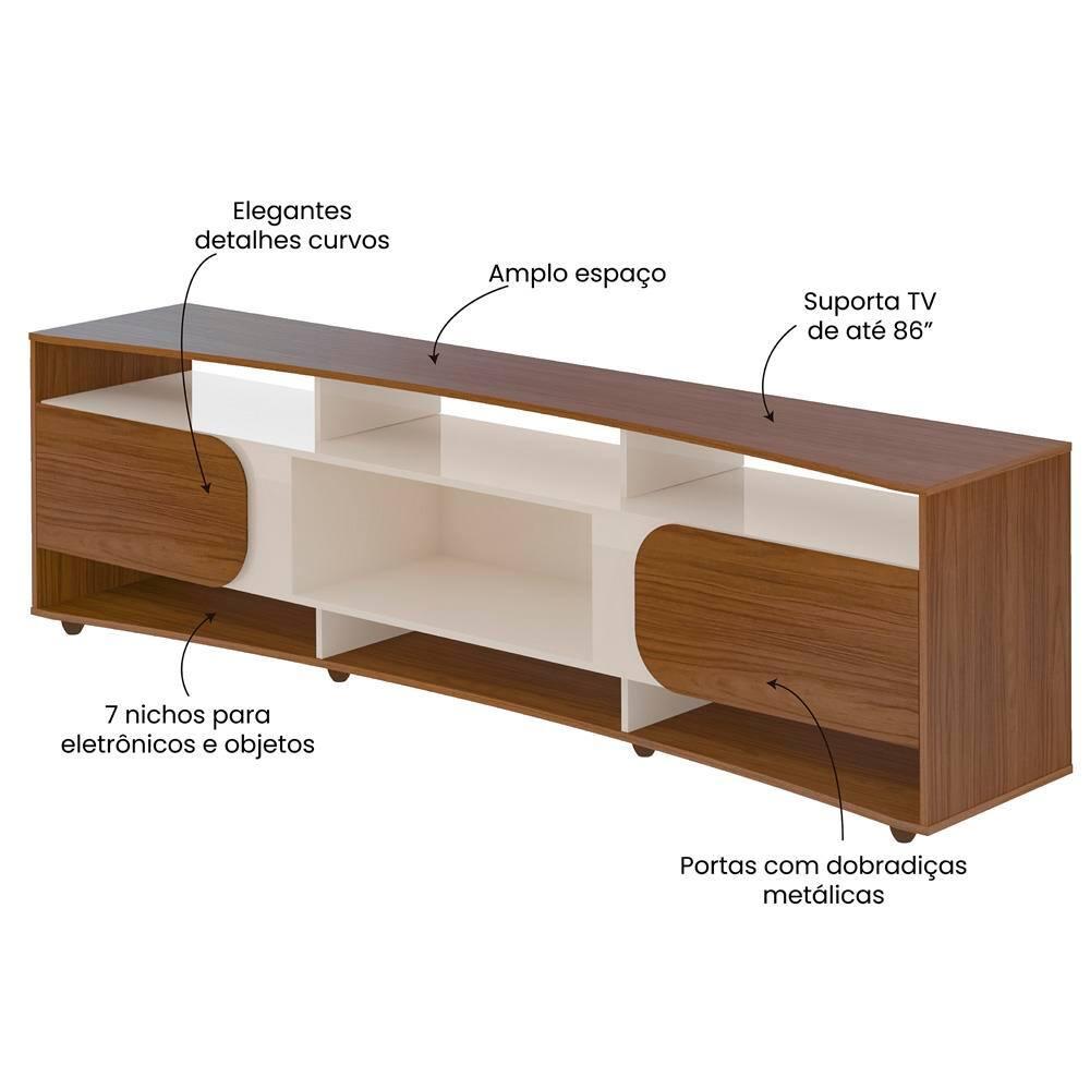 Rack Artely Elegance com 2 Portas, 7 Nichos, 220cm de Largura, ideal para TVs de até 86’’ - 7