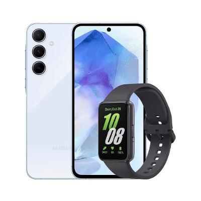 Smartphone Samsung Galaxy A55 5G 256GB Azul Claro, 8GB RAM, Câmera Tripla Traseira de até 50MP e Tela Super AMOLED 6.6" + Galaxy Fit3 Grafite